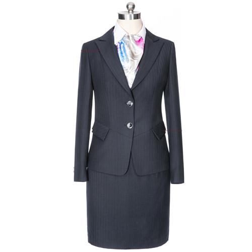 女西服藏青品牌款式色行業(yè)條紋仿毛