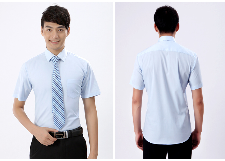 男士藍(lán)汽修色麻美體師布短袖襯衫