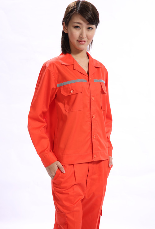季節(jié)夏季長袖工作服加餐飲款式反光條橙色