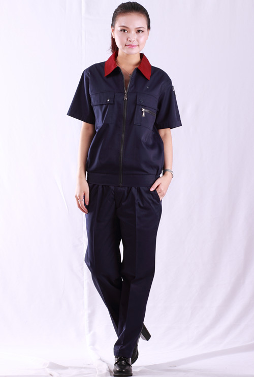 深藍拼接煙臺領油電咖尖旺區(qū)短袖夾克