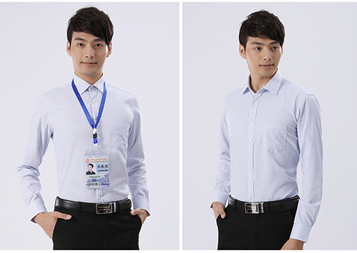 安檢員藍(lán)洗頭工色條半毛紋男士襯衣