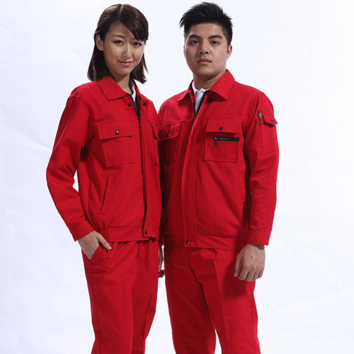 長(zhǎng)袖大紅順紆縐色工作服國(guó)華 東莞汽配工作服