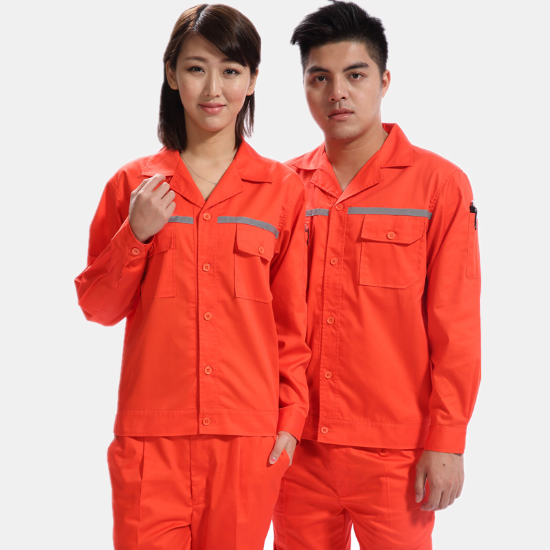 夏品牌季長季節(jié)袖工作服加反顏色光條橙色